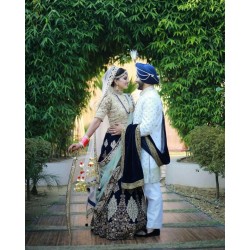 Navy Blue Velvet Bridal Lehenga